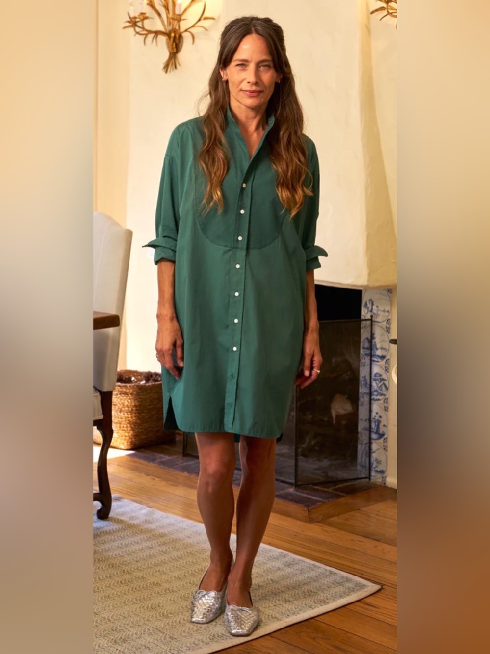 Frank & Eileen Tori Italian Cotton Shirt Dress Green Size Small NWT